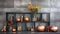 Industrial Elegance Hallowen decor. A striking image of a sleek and modern pumpkin arrangement set against an industrial backdrop