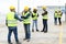 Industrial engineers working in logistic terminal of container cargo