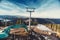 Industrial excavator working in the mountains on building slopes in ski area