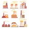 Industrial factory buildings set. Modern power plants colorful vector Illustrations