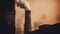 Industrial factory emits smoke, polluting nature atmosphere at dusk generated by AI