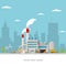 Industrial factory in flat style a vector an illustration. Factory, road, tree, window facade. Eco style factory ity