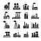 Industrial factory and plant buildings vector icons set