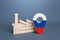 Industrial factory pointer in the colors of the russian flag. Sanctions and trade embargo. Suspension and termination of work of