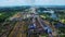 Industrial factory with smokestacks at sunny day. Aerial view industry zone