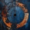 Industrial Futurism: Surreal Aerial Photography Of Rusty Door With Circular Blue Opening