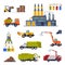 Industrial Garbage Recycling Set, Waste Processing Plant, Garbage Truck, Garbage Collection, Transportation, Separation