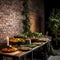 Industrial Garden-Inspired Dining Setup with Urban and Natural Elements