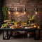 Industrial Garden-Inspired Dining Setup with Urban and Natural Elements