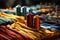 Industrial garment factory. Women workers at work on weaving equipment.