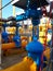 Industrial gas distribution pipeline station, yellow pipes, tubes, valve and equipment