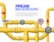 Industrial gas pipe banner. Yellow pipeline, oil pipes and pipelines vector illustration