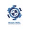 Industrial gear logo template design. Business factory sign. Cogwheel symbol. SEO icon. Vector illustration