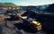 Industrial Giants Aerial Panorama of a Big Yellow Coal Mine. Generative AI