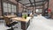 Industrial hall with interior of a office