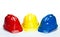 Industrial hardhats on white background