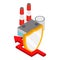 Industrial hazard icon isometric vector. Factory behind shield arrow bypassing