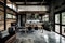 industrial home with concrete floors, steel beams, and unfinished wood accents