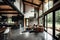 industrial home with concrete floors, steel beams, and unfinished wood accents