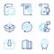 Industrial icons set. Included icon as Technical documentation, Package box, Return parcel signs. Vector