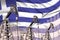 Industrial illustration of oil wells - Greece oil industry concept on flag background. 3D Illustration