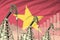 Industrial illustration of oil wells - Vietnam oil industry concept on flag background. 3D Illustration