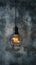 Industrial innovation hanging lightbulb on textured cement backdrop
