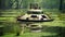 Industrial-inspired Ufo Camouflaged In Nature Near A Swamp