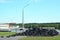 Industrial landfill for the processing of waste tires and rubber tyres. Pile of old tires and wheels for rubber recycling. Tyre