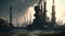 Industrial landscape with oil refinery plant. Generative AI