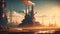Industrial landscape with oil refinery plant at sunset. Generative AI