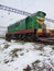 Industrial landscape. Railway and shunting diesel locomotive.