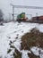 Industrial landscape. Railway and shunting diesel locomotive.