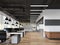 Industrial loft style office interior with black ceiling 3d render