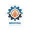 Industrial logo template design. Gear, arrows symbols. Abstract cogwheel concept icon. Idustry manufacture sign. Vector