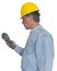 Industrial Manufacturing Worker With Hand Held Scanner Isolated