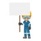 Industrial mechanic worker with his personal protective equipment holding a banner with space for text for advertising,