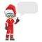Industrial mechanic worker with Santa Claus hat with dialog box vignette with copy space for text for advertising, brochures.
