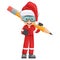 Industrial mechanic worker with Santa Claus hat with giant pencil with thumb up. Creative concept for project management. Merry