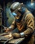 industrial metal worker welding in workshop