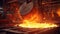industrial metallurgical foundry factory, liquid molten metal pouring in ladle, heavy industry. Generative Ai