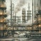Industrial Minimalist Landscape, Factory Buildings, Industrial Blocks, Manufacture Zone, Oil Industry
