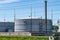 Industrial natural gas storage tanks. Gas tank in petroleum refinery. Above-ground storage tank