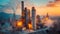 Industrial panorama of a modern Cement factory, heavy industrial complex, dramatic panorama with environmental and eco concept.
