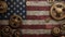 Industrial Patriotism: American Flag with Vintage Cogs and Gears Background