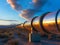 Industrial Pipeline at Sunset