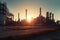 industrial pipelines of an oil-refinery plant at sunset