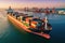 industrial port with container cargo ship, import export trade, logistics