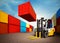 Industrial port with containers and forklift