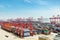 Industrial port with containers, Shanghai Yangshan deepwater port is a deep water port for container ships in Shanghai, China.